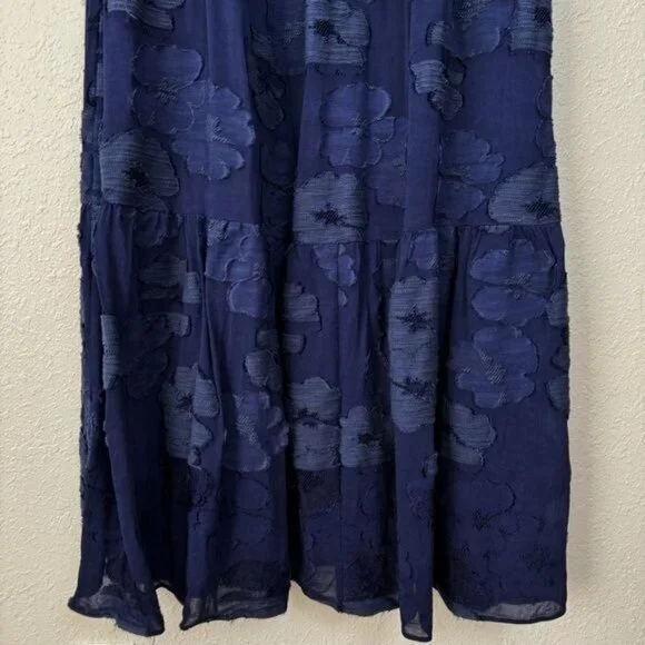 Shoshanna midnight navy blue floral embossed off shoulder maxi dress Prom 4 - Picture 12 of 15